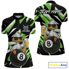 Load image into Gallery viewer, Custom Green Funny Duck 8 Ball Pool Billiard Shirt For Women, Billiard Team Jersey Polo &amp; 1/4 Zip TDM6451