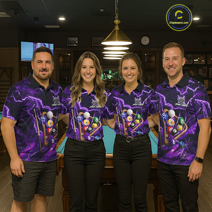 Purple Thunder Lightning Pool Balls Billiard Shirt For Women Custom Billiard Jersey Polo & 1/4 Zip TDM6452