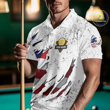 Load image into Gallery viewer, 9 Ball Pool US Flag White Grunge Custom Men's Billiard Shirt, Patriotic Billiard Team Jersey TDM5138