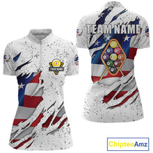 Load image into Gallery viewer, 9 Ball Pool US Flag White Grunge Custom Women's Billiard Shirt, Patriotic Billiard Team Jersey TDM5138
