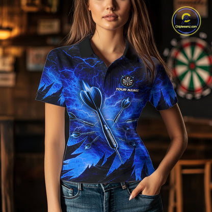 Personalized Blue Darts Polo & 1/4 Zip For Women Custom Thunder Lightning Darts Team Jersey TDM6217