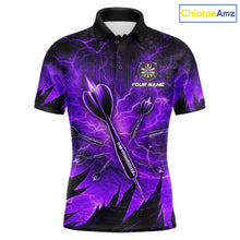 Load image into Gallery viewer, Personalized Purple Darts Polo &amp; 1/4 Zip For Men Custom Thunder Lightning Darts Team Jersey TDM6218