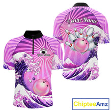 Load image into Gallery viewer, Pink And Purple Funny Waves Ocean Bowling Shirt For Men Custom Bowling Jersey Polo &amp; 1/4 Zip TDM6224