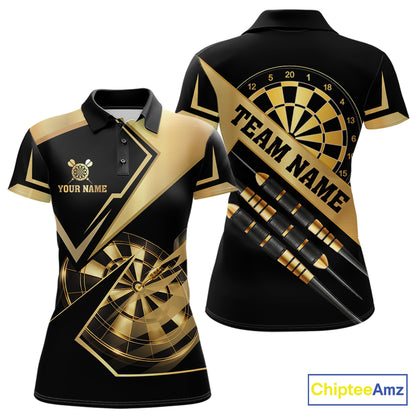 Black And Gold Darts Polo & 1/4 Zip For Women Custom Darts Jersey, Darts Tournament Team Shirt TDM6226