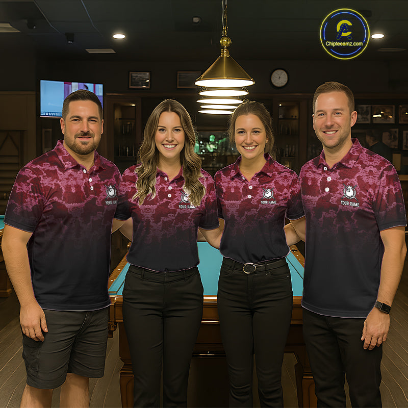 Black And Red Camo US Flag 8 Ball Billiard Shirt For Women Custom Pool Team Jersey Polo & 1/4 Zip TDM5994