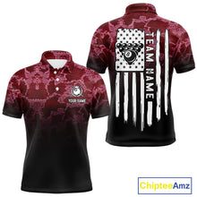 Load image into Gallery viewer, Black And Red Camo US Flag 8 Ball Billiard Shirt For Men Custom Pool Team Jersey Polo &amp; 1/4 Zip TDM5994