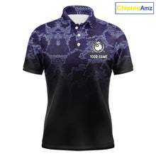 Load image into Gallery viewer, Black And Purple Camo US Flag 8 Ball Billiard Shirt For Men Custom Pool Team Jersey Polo &amp; 1/4 Zip TDM5995