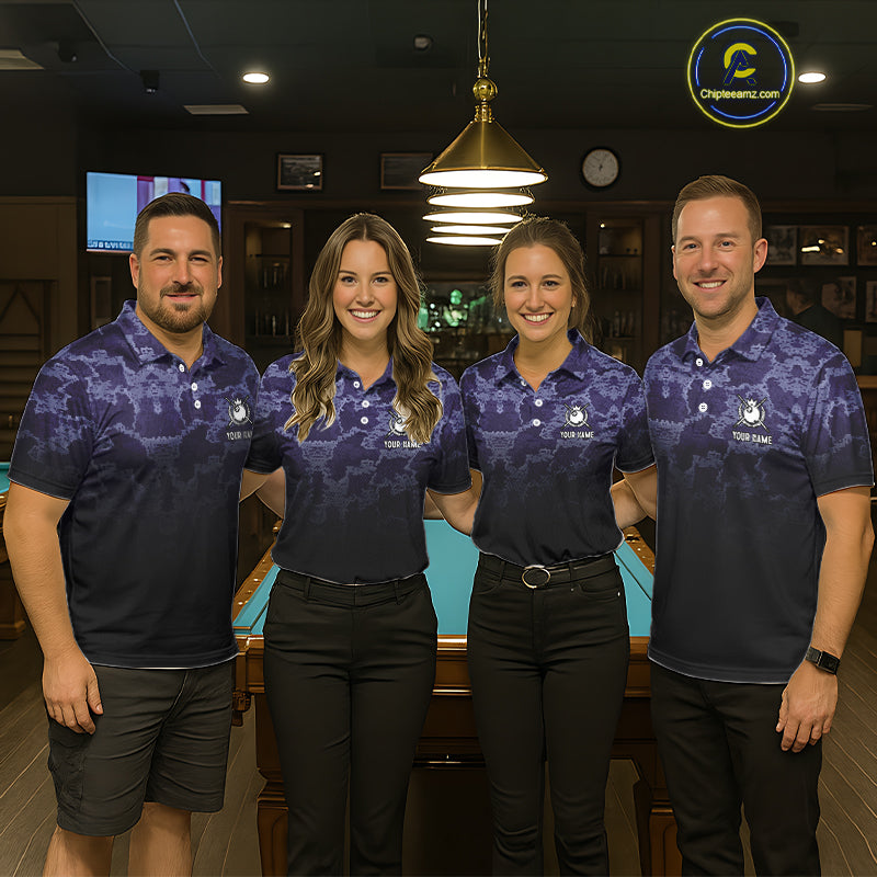 Black And Purple Camo US Flag 8 Ball Billiard Shirt For Women Custom Pool Team Jersey Polo & 1/4 Zip TDM5995