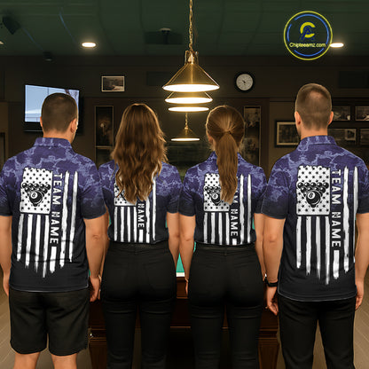 Black And Purple Camo US Flag 8 Ball Billiard Shirt For Women Custom Pool Team Jersey Polo & 1/4 Zip TDM5995