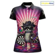 Load image into Gallery viewer, Pink Funny Raccoon Neon Graffiti Darts Shirt For Women Custom Darts Jersey Team Polo &amp; 1/4 Zip TDM6000