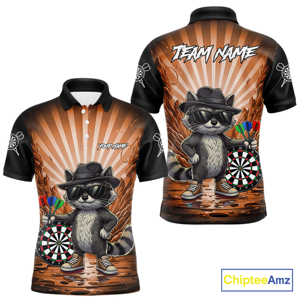 Orange Funny Raccoon Neon Graffiti Darts Shirt For Men Custom Darts Jersey Team Polo & 1/4 Zip TDM6001