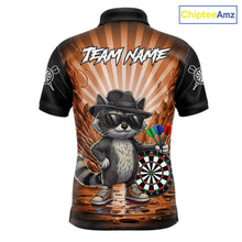Load image into Gallery viewer, Orange Funny Raccoon Neon Graffiti Darts Shirt For Men Custom Darts Jersey Team Polo &amp; 1/4 Zip TDM6001