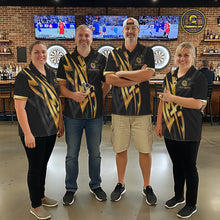 Load image into Gallery viewer, Black And Gold Dartboard Crown Dart Shirts For Men Custom Tribal Dart Jersey Team Polo &amp; 1/4 Zip TDM6228