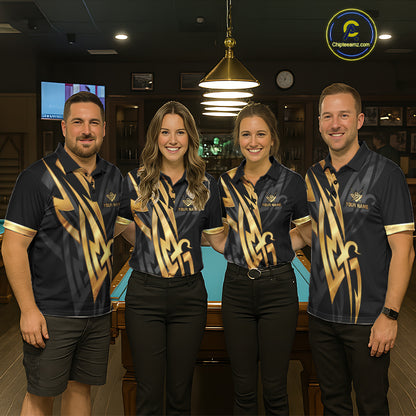 Black And Gold 8 Ball Crown Billiard Shirts For Women Custom Tribal Pool Team Jersey Polo & 1/4 Zip TDM6229
