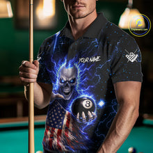 Load image into Gallery viewer, Blue Lightning 8 Ball US Flag Skull Billiard Shirt For Men Custom Pool Team Jersey Polo &amp; 1/4 Zip TDM6230