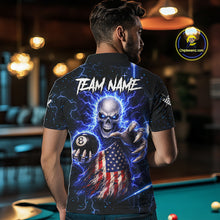 Load image into Gallery viewer, Blue Lightning 8 Ball US Flag Skull Billiard Shirt For Men Custom Pool Team Jersey Polo &amp; 1/4 Zip TDM6230