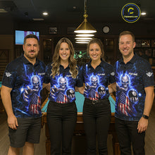 Load image into Gallery viewer, Blue Lightning 8 Ball US Flag Skull Billiard Shirt For Women Custom Pool Team Jersey Polo &amp; 1/4 Zip TDM6230