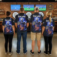 Load image into Gallery viewer, Blue Lightning US Flag Skull Darts Shirt For Women Custom Darts Jersey Team Polo &amp; Quarter Zip TDM6231