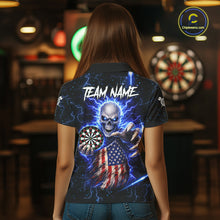 Load image into Gallery viewer, Blue Lightning US Flag Skull Darts Shirt For Women Custom Darts Jersey Team Polo &amp; Quarter Zip TDM6231