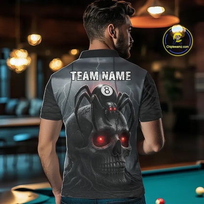 Personalized Spider 8 Ball Pool Skull Billiard Shirt For Men, Billiard Team Jersey Polo & 1/4 Zip TDM5640