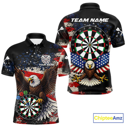 Grunge American Flag Eagle Darts Shirt For Men Custom Patriotic Darts Team Jersey Polo & 1/4 Zip TDM6002