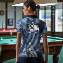 Load image into Gallery viewer, Blue Camo 8 Ball Billiard Shirt For Women Custom Pool Team Shirt, Billiard Jersey Polo &amp; 1/4 Zip TDM6008