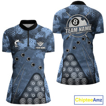 Load image into Gallery viewer, Blue Camo 8 Ball Billiard Shirt For Women Custom Pool Team Shirt, Billiard Jersey Polo &amp; 1/4 Zip TDM6008