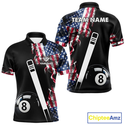 US Flag Smoke 8 Ball Billiard Shirt For Men Custom Patriotic Pool Team Jersey Polo & 1/4 Zip TDM6010