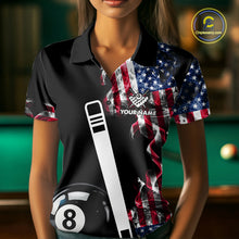 Load image into Gallery viewer, US Flag Smoke 8 Ball Billiard Shirt For Women Custom Patriotic Pool Team Jersey Polo &amp; 1/4 Zip TDM6010