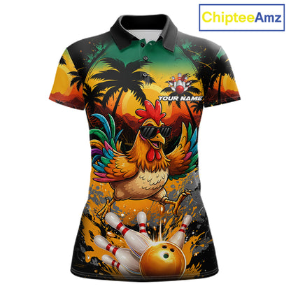 Funny Chicken Sunset Tropical Bowling Jersey For Women Custom Bowling Team Shirts Polo & 1/4 Zip TDM6458