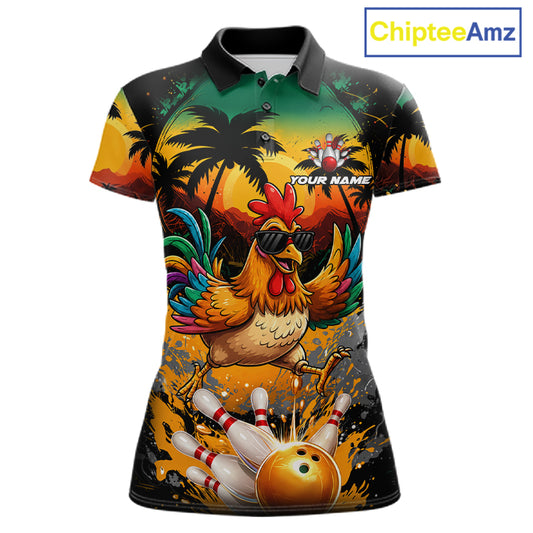 Funny Chicken Sunset Tropical Bowling Jersey For Women Custom Bowling Team Shirts Polo & 1/4 Zip TDM6458