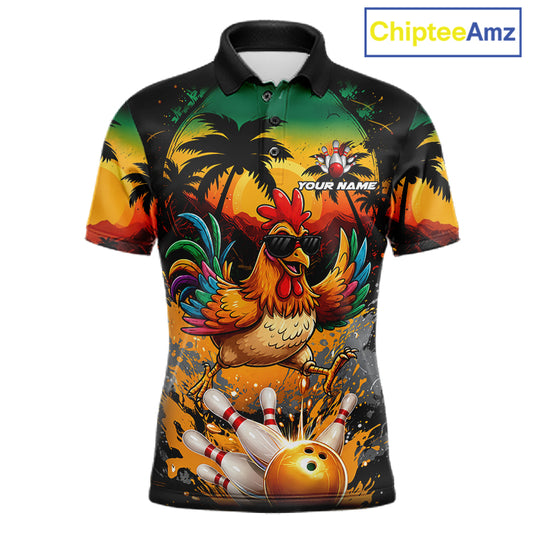 Funny Chicken Sunset Tropical Bowling Jersey For Men Custom Bowling Team Shirts Polo & 1/4 Zip TDM6458