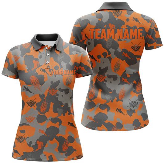 Personalized Orange Camouflage Billiard Women Polo Shirts Custom Billiard Team Outfit TDM0280