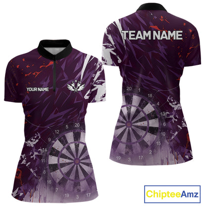 Purple Geometric Darts Shirt With Pocket Option Custom Women's Darts Jersey TDM5362