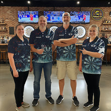 Load image into Gallery viewer, Blue Geometric Darts Shirt With Pocket Option Custom Women's Darts Jersey TDM5363
