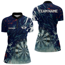 Load image into Gallery viewer, Blue Geometric Darts Shirt With Pocket Option Custom Women's Darts Jersey TDM5363