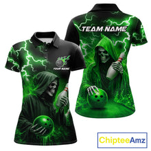 Load image into Gallery viewer, Green Grim Reaper Bowling Shirt For Women Custom Lightning Team League Bowling Jersey Polo, 1/4 Zip TDM5855