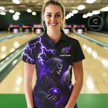Load image into Gallery viewer, Purple Grim Reaper Bowling Shirt For Women Custom Lightning Bowling Jersey Team Polo &amp; 1/4 Zip TDM5857
