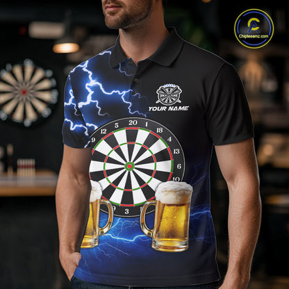 Blue Funny Beer Darts Shirt For Men Custom Lightning Darts Jersey Team Polo & 1/4 Zip TDM5858