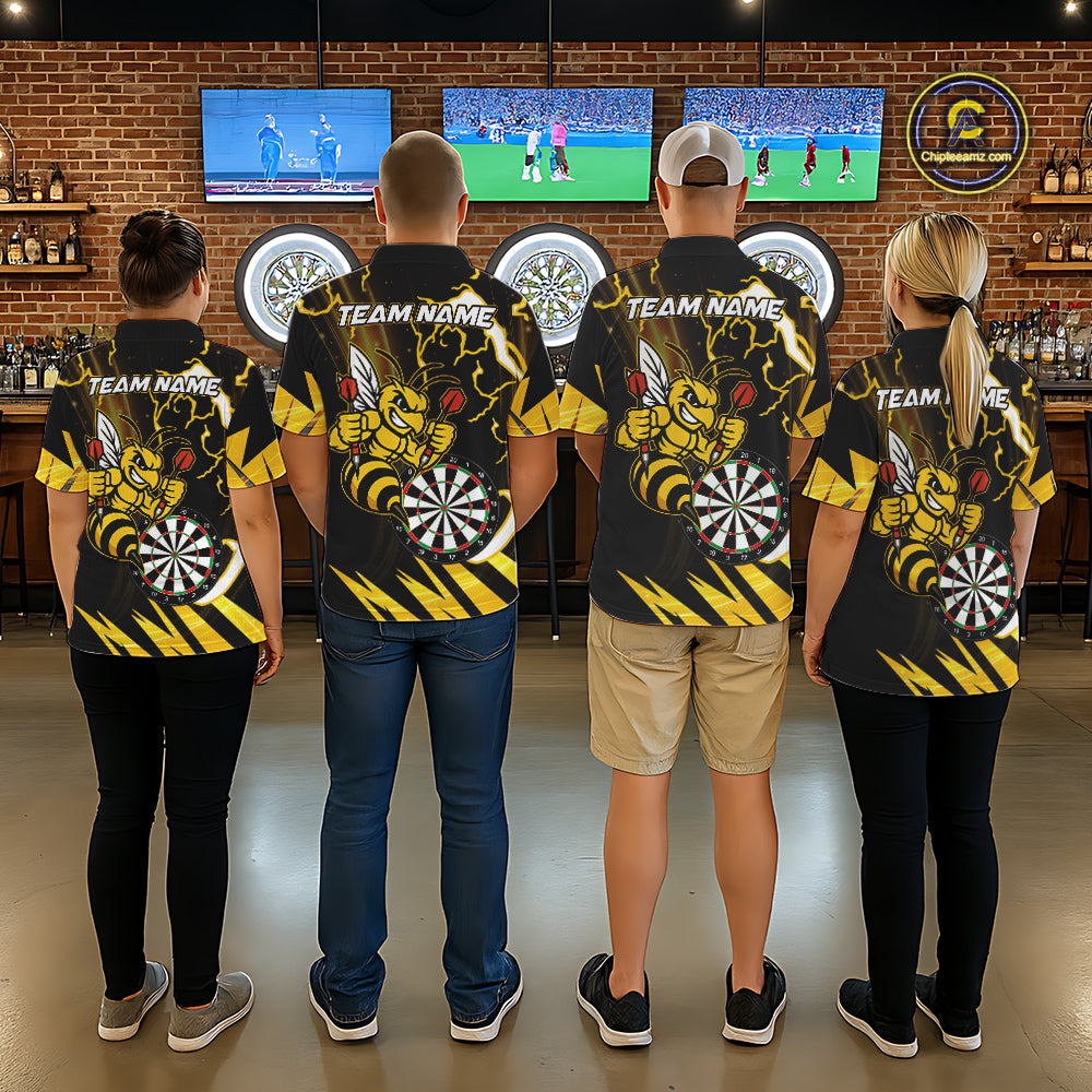Yellow Black Funny Bee Thunder Lightning Darts Shirt For Women Custom Dart Team Jersey Polo, 1/4 Zip TDM6015