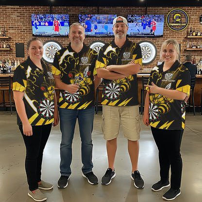 Yellow Black Funny Bee Thunder Lightning Darts Shirt For Women Custom Dart Team Jersey Polo, 1/4 Zip TDM6015