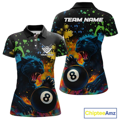 Personalized Colorful Splash Panther Billiard Shirt For Women Custom Funny 8 Ball Pool Team Jersey TDM5380
