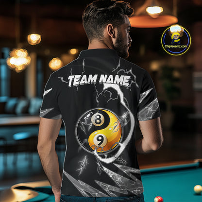 Personalized White Black 8 Ball 9 Ball Yin-Yang Billiard Shirt For Men, Lightning Pool Team Jersey TDM5879
