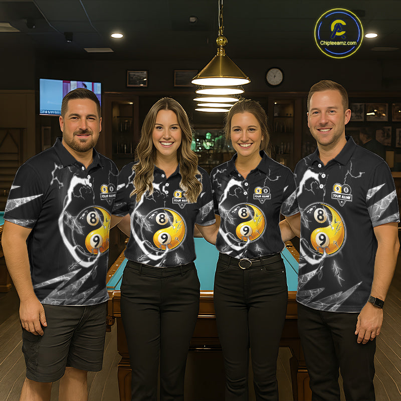 Personalized White Black 8 Ball 9 Ball Yin-Yang Billiard Shirt For Men, Lightning Pool Team Jersey TDM5879