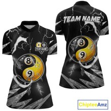 Load image into Gallery viewer, Personalized White Black 8 Ball 9 Ball Yin-Yang Billiard Shirt For Women, Lightning Pool Team Jersey TDM5879