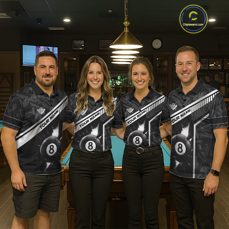 Black And White 8 Ball Break Glass Billiard Shirt For Women Custom Pool Team Jersey Polo & 1/4 Zip TDM6252