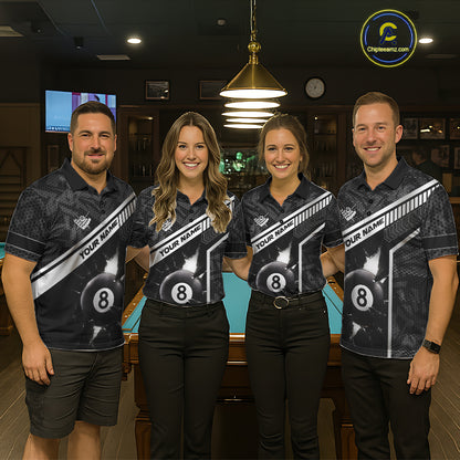 Black And White 8 Ball Break Glass Billiard Shirt For Women Custom Pool Team Jersey Polo & 1/4 Zip TDM6252