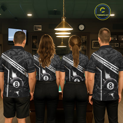 Black And White 8 Ball Break Glass Billiard Shirt For Women Custom Pool Team Jersey Polo & 1/4 Zip TDM6252
