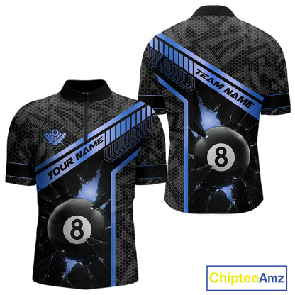 Black And Blue 8 Ball Break Glass Billiard Shirt For Men Custom Pool Team Jersey Polo & 1/4 Zip TDM6254