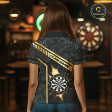 Load image into Gallery viewer, Black And Gold Break Glass Darts Shirt For Women Custom Darts Jersey Team Polo &amp; Quarter Zip Shirt TDM6255